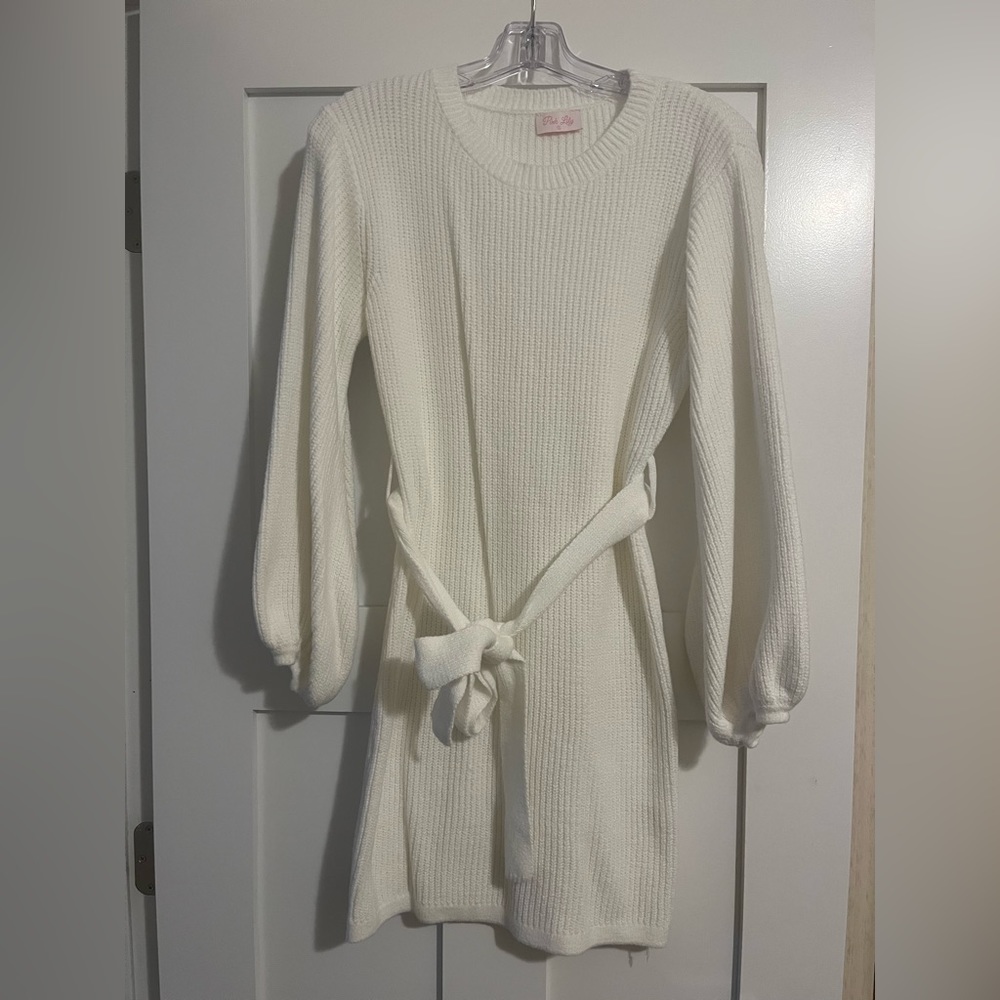 White Pink Lily sweater dress